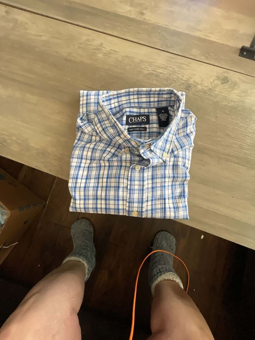 #A130 Chaps Men's Blue Plaid Easy Care Twill Long Sleeve Button Down Shirt